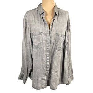 Cato Gray Chambray Button Front Top Shirt Size 22/24 Long Sleeve Tencel